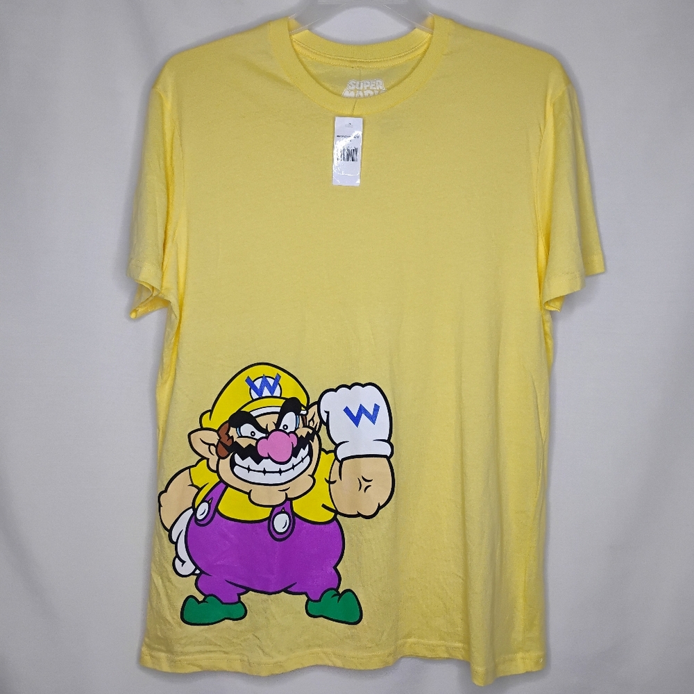 Men's Large Nintendo Wario Yellow Short Sleeve Crew Neck Tee Shirt 100% Cotton L